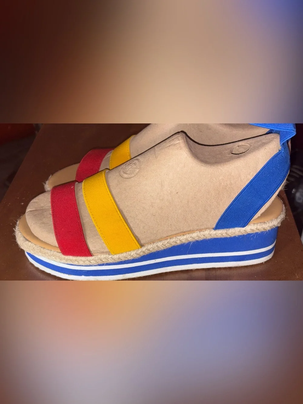 Source Unknown Colorblock Espadrille Wedge Sandals in Blue, Yellow & Red